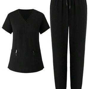 Black Medical Scrub Top & Pants Set